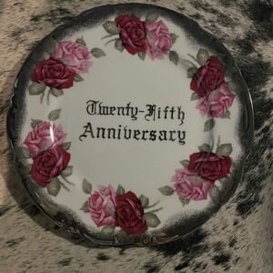 Vintage 25th‎ Anniversary Decorative Plate Roses Floral Fine China Collectible